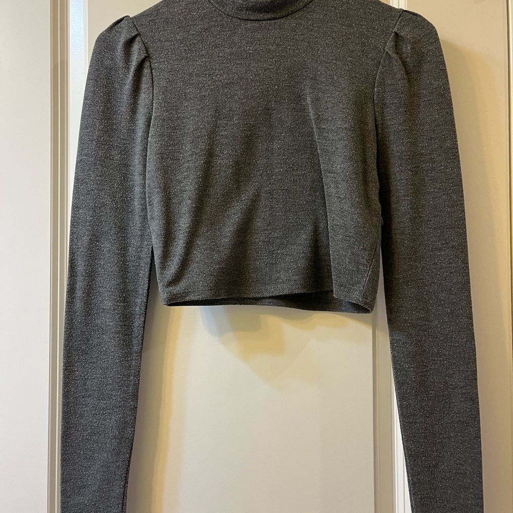 Forever 21 Gray Puff Sleeve Crop Blouse